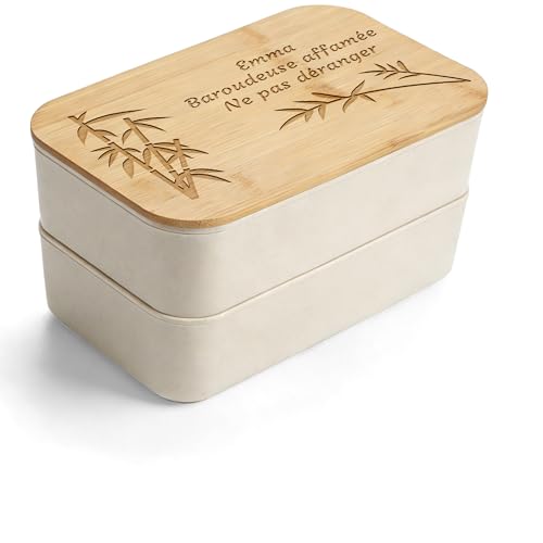 KDO MAGIC - Lunch box personnalisable - Prénom gravé - Bento 2 étages - Boite à repas - Boite à goûter personnalisée - Couverts offert - Cadeau fête des pères, mères (Blanc, Modèle Voyage)