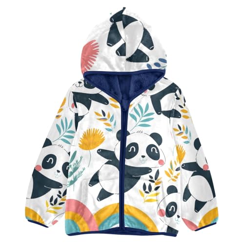 Boys Girls Fleece Jacket Cartoon Cute Panda with Flowers Kids Warm Hooded Outwear Coat