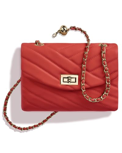 Image of LAVTUG Quilted Crossbody Bag for Women Small Flap Purse with Gold Chain | Faux Leather, Elegant Designer Shoulder Handbag, Everyday Use