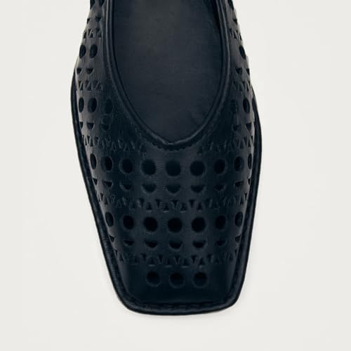 Image of VBDB Black Ballet Flats for Women Square Toe Lace up Wide Width Mary Jane Flats Casual Slip on Ballerina Shoes