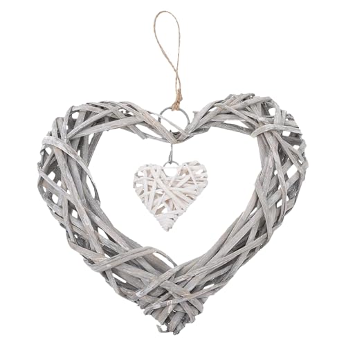 Stronrive Corona de Mimbre en Forma de corazón,Corona de corazón de ratán - Marco de exhibición Decoración de corazón | Adorno de Corona de Mimbre con Forma de corazón de Mimbre Natural para