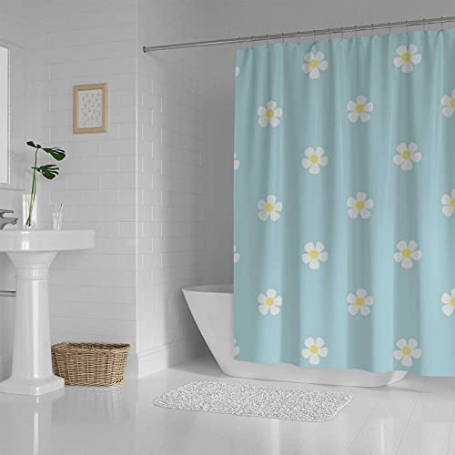 Rideau de douche anti-moisissure fleurs de Pâques bleu polyester pour sol sec
