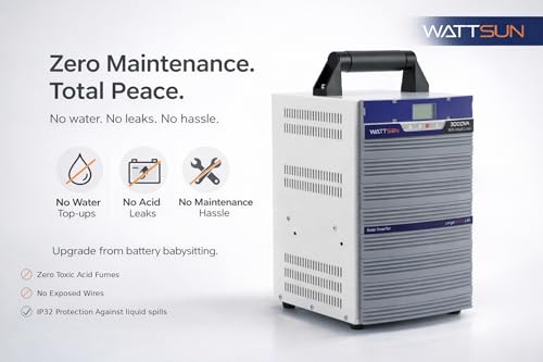 Image of Wattsun 3KVA Inverter with 2688Wh Lithium Battery Inbuilt | Upto 15-Year Life | Solar Compatible | UPS Mode for Home, Office & Shop | Fast Charging, Zero Maintenance | 5-Year Warranty