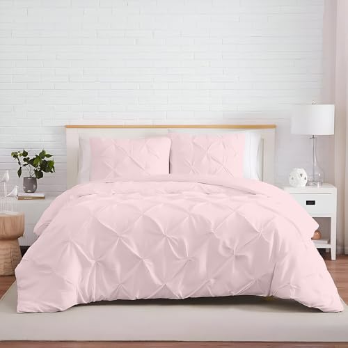 Kotton Culture 3 Pc California King Size Pinch Pleated - Pintuck Duvet Cover Set-100% Egyptian Cotton-1000 Thread Count Luxury Comforter Cover - Zipper Closure & 7 Internal Ties (Pink Blush,104"x 98")