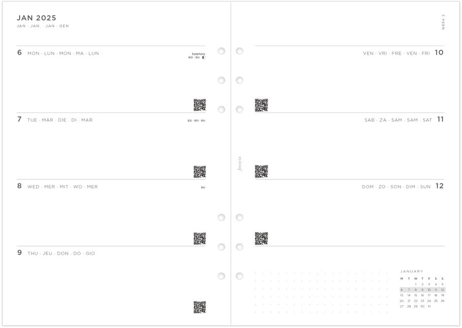 Filofax Moonlight Organizer, A5 Size, White - Leather-Look, Gold Accents, Six Rings, Week-to-View Calendar Diary, Multilingual, 2025 (C022652-25)