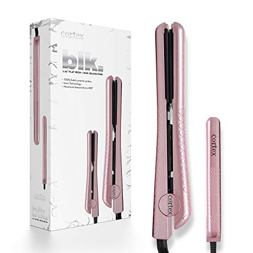 Cortex International Blk. Duo Flat Irons, 100% Ceramic Plates, Full and Travel Size, Professional Hair Straightener, Dual Voltage, 1.25 + 0.5 inch - Blush Pink