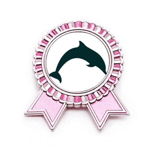 Broche dauphin rose en métal taille M avec médaille du vainqueur