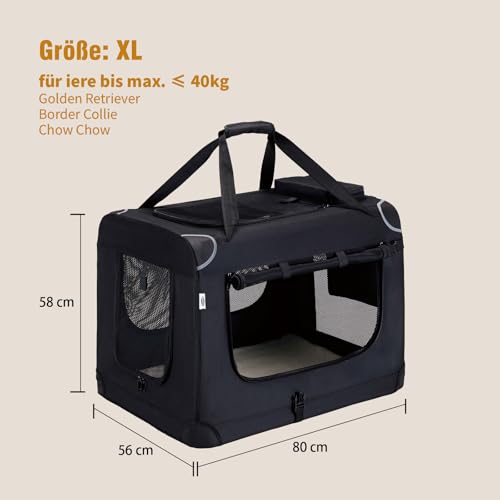 Zedelmaier Hundebox Faltbar Hundetransportbox, XL 81x58x56cm, robust Transportbox für Hund & Katze Groß Hundetasche Auto Haustiertransportbox für Unterwegs & Zuhause Schwarz