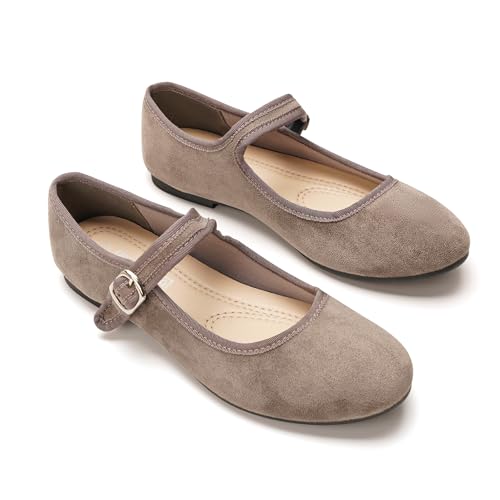 GLAMORA Merceditas Mujer Bailarinas Ante Hebilla Ajustable Zapatos Planos Cómodos Ligeros Suela Flexible Antideslizante Plantilla Blanda Punta Redondeada Calzado grey 41