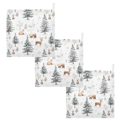 Image of vvfelixl Baby Muslin Washcloths Winter Deer Bear Baby Burp Cloths Cotton Babys Face Towel for Infants Soft 11.8 X 11.8 in, 3 Pack