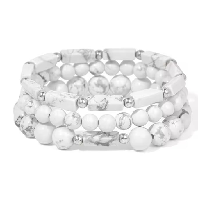 3pcs/set Men Natural Stone Bracelet Rectangle Shape Tiger Eye Lapis Lazuli Howlite Beads Bracelets Set For Women Male2