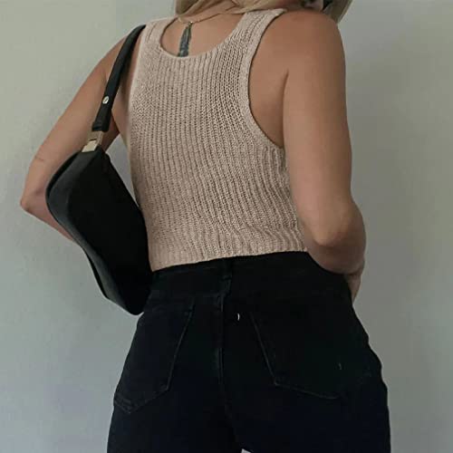 Women Y2k Vintage Hook Eye Knit Top Vest V Neck Sleeveless Solid Causal Open Front Sweater Vest Streetwear3