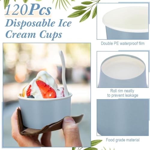 Image of Maxdot 120pcs 3 oz Dessert Cups, Disposable Ice Cream Cups, Paper Frozen Yogurt Bowls, for Hot and Cold Foods, Suitable for Gelato or Mousse (Gray Blue)