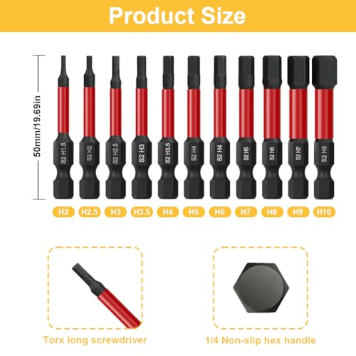 Flintronic 11Pcs Allen Wrench Drill Bit Set, S2 Steel Magnetic Impact Hex Allen Key Bit Set - Image 2