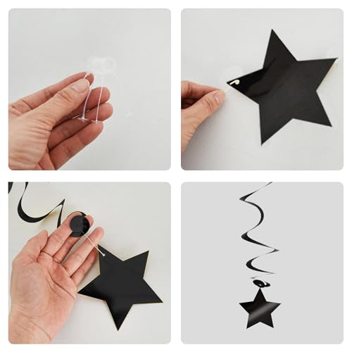 Image of BEISHIDA Black Silver Stars Hanging Swirls Bachelorette Graduation Hanging Ornament Decorations for Birthday Party Supplies Congrats Grade 2026 Graduation Decorations,Pack of 15