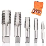 5-Piece NPT Pipe Tap Set, NPT Tap and Die Set with 1/8', 1/4', 3/8', 1/2' and 3/4' Sizes – Carbon Steel Hand Threading Tool for Plumbing, Mechanics, DIY Tasks, Delivers Clean Accurate Threads