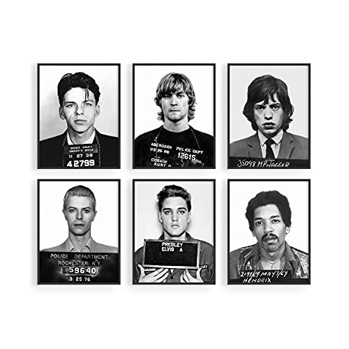 Haus and Hues Celebrity Mugshot Poster Vintage Rock Posters - Kurt Cobain Poster Mick Jagger Mugshot Elvis Presley Poster Jimi Hendrix Poster David Bowie Poster Frank Sinatra Mugshot UNFRAMED 11"x14"