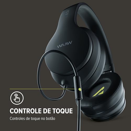 WAAW by ALOK Fone de Ouvido Headphone SENSE 100HW com Fio, Microfone, Compatível com Assistente de Voz, Design Dobrável glide