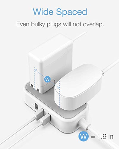 Mini Power Strip With 3 Usb Ports, Tessan 2 Outlet Portable Flat Plug Strip With 5 Ft Small Extension Cord, No Surge Protector For Cruise Ship Essentials Travel #TOP4