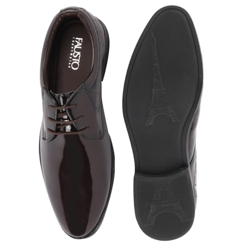 Image of FAUSTO Men's Patent Leather Party Formal Embossed Office Lace Up Derby Shoes|Classic Comfort Shoes