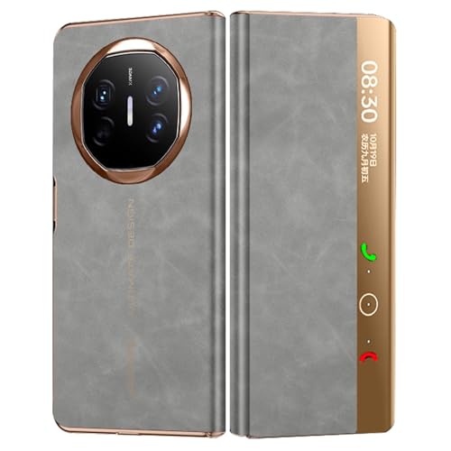 For Huawei Mate X6�p���U�[�P�[�X�A�N���A�E�B���h�E�r���[�@�\�t���ی�d�b�J�o�[�A�����X���[�v/�E�F�C�N�A�X�����őϏՌ����̂���t���b�v�t�H���I�P�[�X,Grey