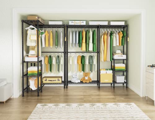 Ulif L1 Garment Rack, 4 Tiers L-Shaped Adjustable Free-Standing Closet Organizer And Storage With 3 Hanger Rods For Bedroom And Cloakroom, 44”W X 35.4”D X 78.3”H, Load Capacity 750Lbs, Black #TOP3