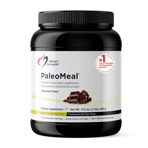 Designs for Health Pure PaleoMeal - Bone Broth Protein Powder with 17g Protein, Meal Replacement Shake Dietary Supplement with Active Folate + Chelated Minerals, Chocolate (15 Servings / 510g)