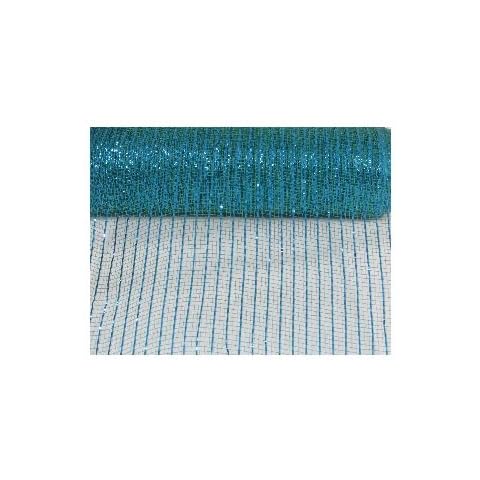 Floral Supply Online - 10 inch x 30 feet Metallic Mesh Ribbon. The Exclusive Metallic Mesh with A Unique Touch of Color and Sparkle. (Peacock / Turquoise) Cover