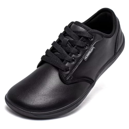 HOBIBEAR Unisex Breite Barfuss Schuhe Damen Herren Barfußschuhe Leder Minimalistische Outdoor Trail Running Walking Schuhe(Schwarz,42)