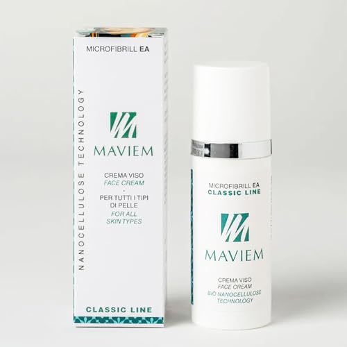 Crema Viso Rimpolpante con Nanocellulosa BIO – Idratante Intensiva Rapido Assorbimento Levigante Uomo e Donna – Protezione UVA UVB, Acido Ialuronico, Vitamina E – Maviem Microfibrill EA 50 ml