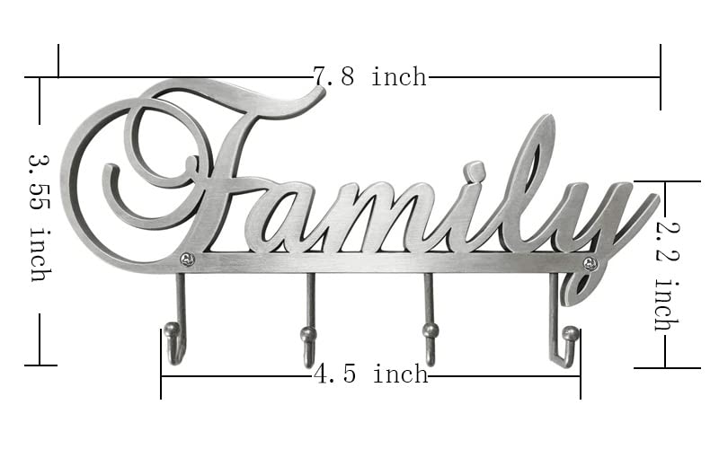 Myartte Key Holder- Key Hooks Decorative for Wall Decorative Zinc Alloy Key Organizer Rack with 4 Hooks -with Screws (Antique Sliver Family)