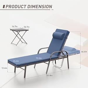 3 Pieces Outdoor Chaise Lounge Set Rattan Wicker Pool Lounge Chair wAdjustable BackrestPatio Armrest Chairs Recliner for Porch BeachDark Blue