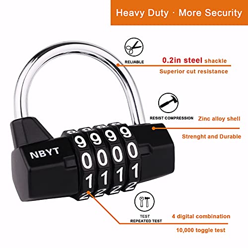 Image of Gym Locker Lock,4 Digit Combination Lock,Safety Password Padlock for School Gym Locker,Sports Locker,Fence,Toolbox,Case,Hasp Storage Black