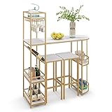 【Robuste & stabile Struktur】Mit einem soliden Tisch und stabilen Hockern ist das Bar-Tisch- und Hocker-Set für den dauerhaften Gebrauch ausgestattet. Der lackierte Metallrahmen ist rostfrei und stabil genug, um ein großes Gewicht zu tragen. Außerdem verfügt er über verstellbare Füße, um den Tisch auch auf unebenen Böden ausbalanciert zu halten.