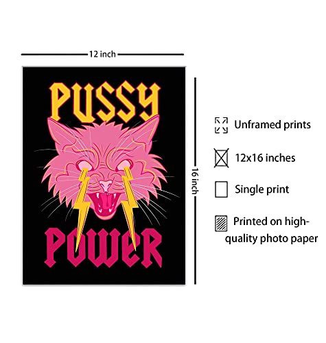 Pink Aesthetic Poster Preppy Room Decor, Cat Canvas Wall Art, Female Power Art Painting, Lightning Art Print For Teen Girls Bedroom College Dorm Room Decor, Girls Trend Wall Decor--12” X 16” Unframed #TOP6