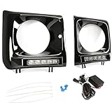 HECASA Headlight Bezel Trim w/DRL White LED Strip Compatible with 1990-2018 Mercedes Benz W463 G-Class Wagon G500 G63 G55 AMG Black