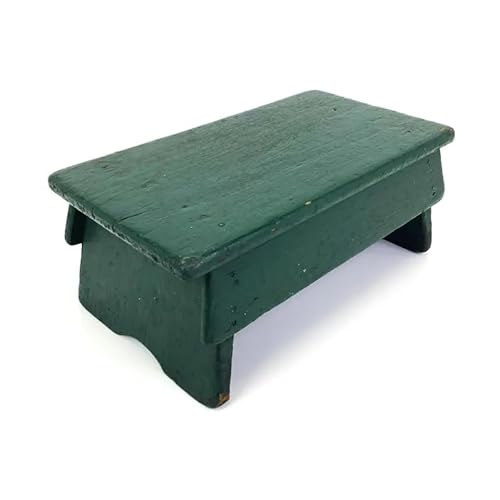 Primitive Wooden Step Stool Antique Green Paint Rustic Farmhouse Footstool