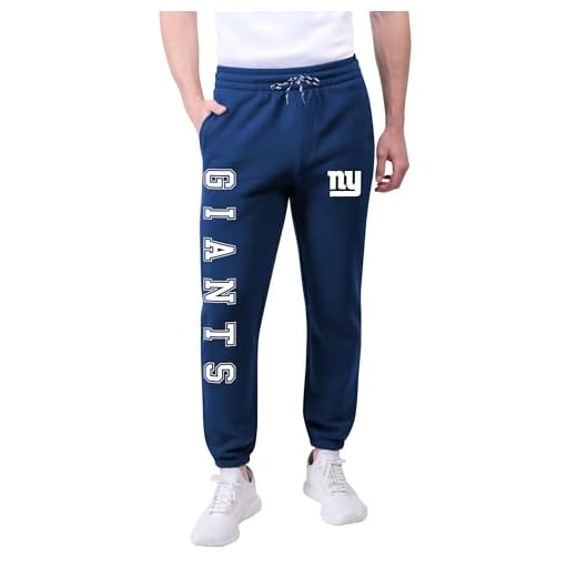 Ultra Game NFL New York Giants Mens Active Basic Jogger Fleece Pants, Team Color Stripe, Small