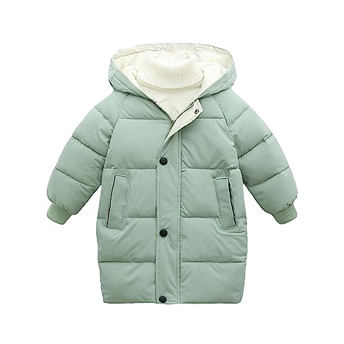 Long Puffer Jacket for Girls Boys Casual Fashion Solid Down Jackets Winter Thick Warm Comfy Hooded Coat with Pockets for Kids