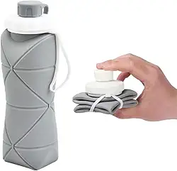 Garrafa Dobrável Silicone 600ml - Retrátil, Compacta, Reutilizável - Para Academia Viagem Esportes - Suporta Bebidas Quentes e Frias - Shop100 (Cinza)