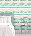 HAOKHOME Bathroom Wallpaper Peel and Stick Coastal Wave Beach Stripe Wall Paper Pink/Blue/Gold Removable Contact Paper 17.3in x 9.8ft
