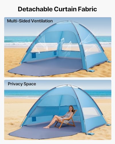 Vevor Tenda Da Spiaggia Parasole Per Mare Per 8 Persone, Tenda Da Sole Portatile Con Borsa Per Il Trasporto E Ancoraggi A Terra, Ombrellone Da Spiaggia Leggero Per Campeggio, Pesca, Picnic - 3