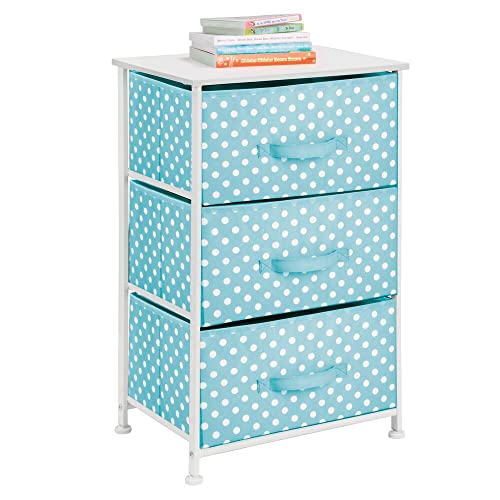 Creative Product mDesign Wood Top/Steel Frame Modern Storage Dresser Chest Furniture with 3 Removable Fabric Drawers/Bins for Kids Bedroom, Playroom, Baby Nursery Organization - Spira Collection - Turquoise Blue/White