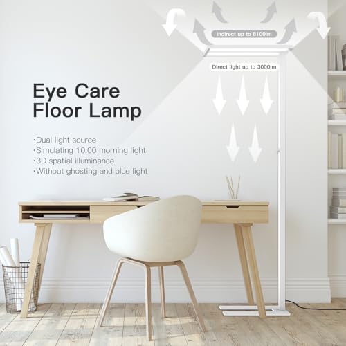 Image of STERREN 76 inch Led Floor Lamp, 105W Eye-Care Free-Standing Lamp, White