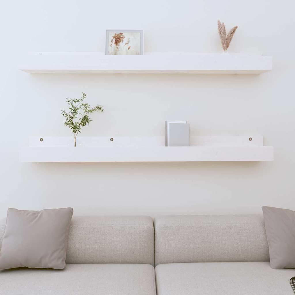 Regał ścienny, 2 sztuki, białe, lite drewno sosnowe, 110 x 12 x 9 cm, regał wiszący, półka ścienna do salonu, sypialni, kuchni, biura, przechowywania, dekoracja, oszczędność miejsca
