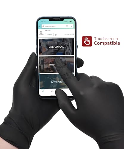 Image of NEOTRIL 6 Mil Heavy Duty Black Nitrile Disposable Gloves, Latex Powder-Free, Textured Rubber Gloves for Cooking Mechanic