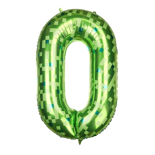 Image of 40 Inch Giant Green Pixel Number 0-9 Foil Balloons, Large Number Balloons Birthday Party Decoration Supplies (Number 0)