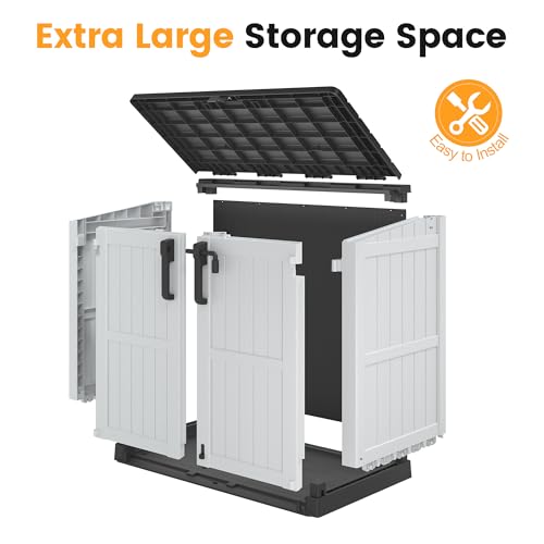 Image of LHBcraft Outdoor Storage Cabinet 36 Cu Ft with Lockable Doors, Waterproof Outdoor Storage Box for Patios,Portable Horizontal Resin Storage Shed, Easy to Assemble