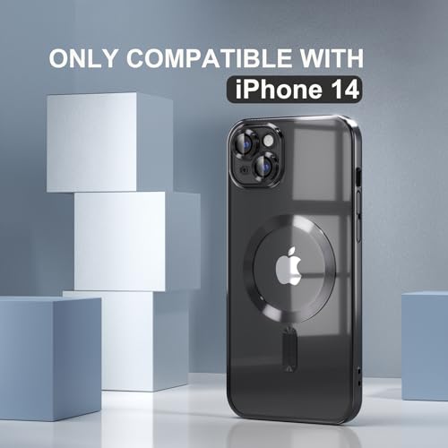 Image of Misea Magnetic for iPhone 14 Case Compatible with MagSafe Black | [Never Yellowing] [Military Drop Protection] Full Camera Lens Protector Plating Soft Clear Phone Case for Women, Black