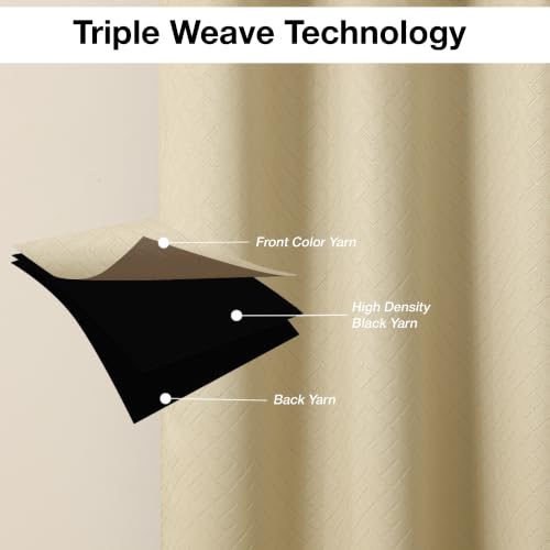 Image of HOMEMONDE 100% True Blackout Curtains 8 Feet Long - Pack of 2 Curtains| Embossed Design | Light Block Thermal Insulated & Noise Reducing Room Darkening Curtains (Beige, 96Inch)